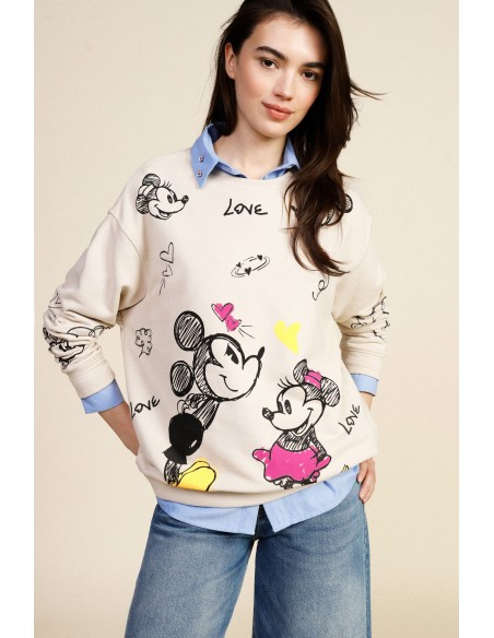 Dixie sweatshirt met ronde hals, cartoonprint en kleurrijke details