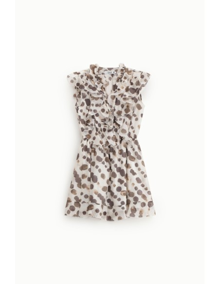 Robe courte à pois avec volants et boutons Please