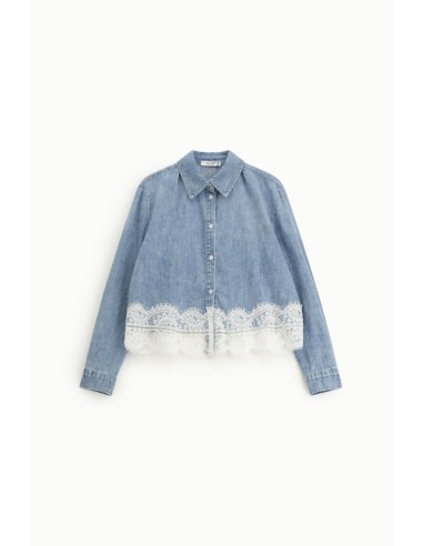 Blouse met klassieke kraag en kanten boord, alstublieft