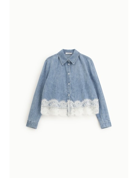 Chemise à col classique et bordures en dentelle Please