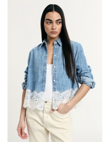 Blouse met klassieke kraag en kanten boord, alstublieft