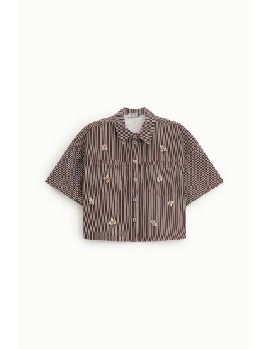 Chemise courte à rayures avec boutons et appliques ornées de bijoux Please