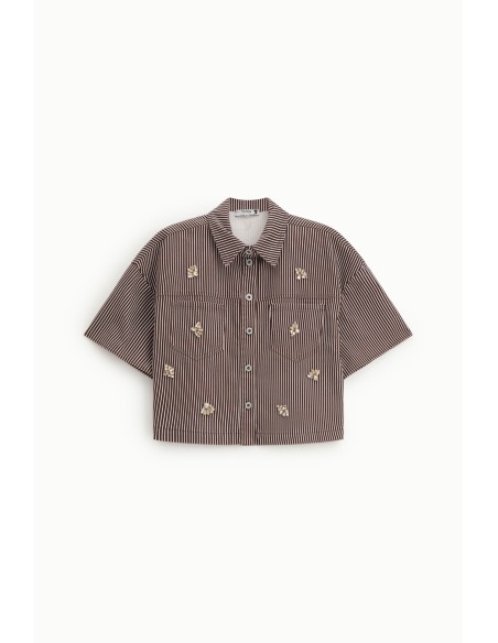 Chemise courte à rayures avec boutons et appliques ornées de bijoux Please