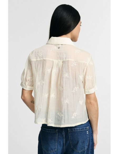 Chemise courte à manches courtes et broderie florale Please
