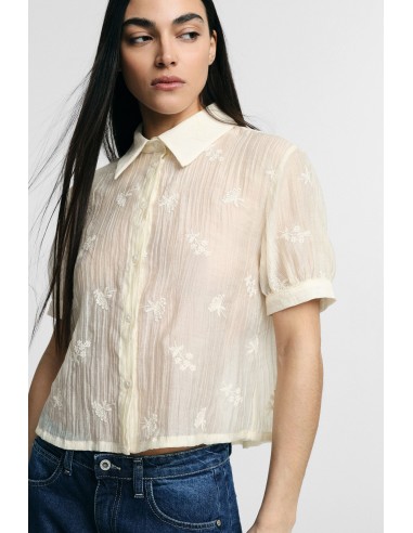 Chemise courte à manches courtes et broderie florale Please