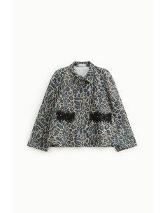 Veste en jean à imprimé animalier avec poches sur le devant Please 2