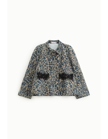 Veste en jean à imprimé animalier avec poches sur le devant Please