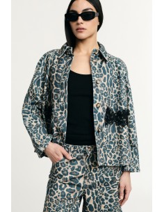 Veste en jean à imprimé animalier avec poches sur le devant Please