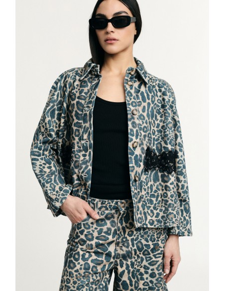 Veste en jean à imprimé animalier avec poches sur le devant Please