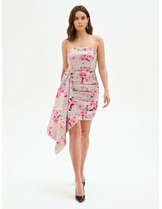 Rose Motif Short Dress With Maxi Ruffle Rinascimento