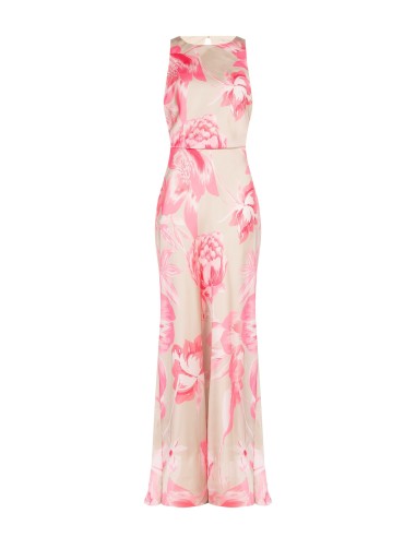 Robe longue en satin fleuri avec taille élastique Rinascimento
