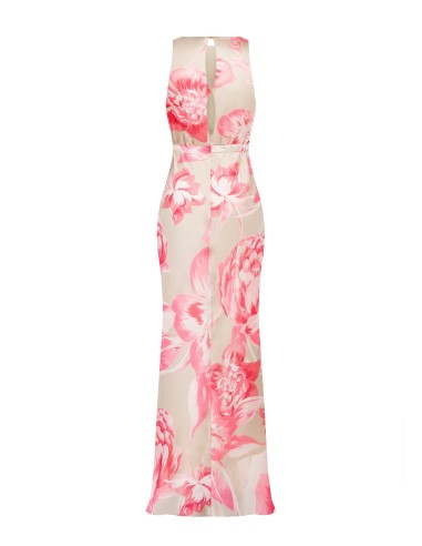 Robe longue en satin fleuri avec taille élastique Rinascimento
