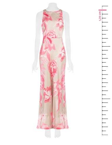 Lange soepel vallende satijnen jurk met bloemenprint en elastische taille van Rinascimento