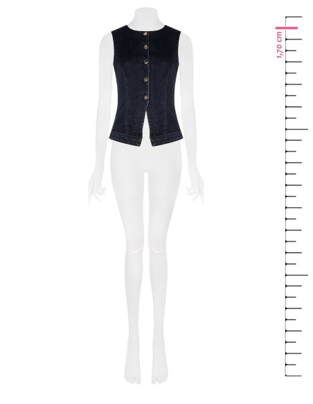 Gilet long et plissé en denim extensible Rinascimento