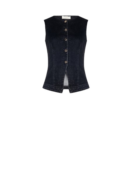 Lang getailleerd gilet van stretchdenim Rinascimento