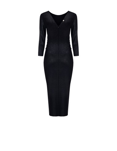 Rinascimento Midi Lurex Curled Hips V-neck Behind Tube Dress