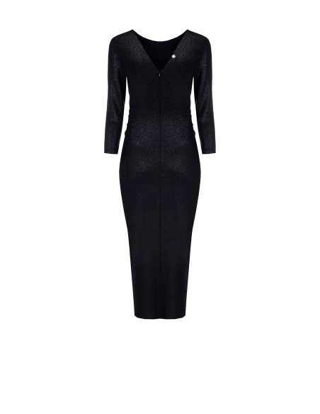 Rinascimento Midi Lurex Curled Hips V-neck Behind Tube Dress
