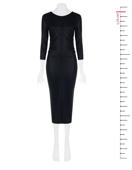 Rinascimento Midi Lurex Curled Hips V-neck Behind Tube Dress