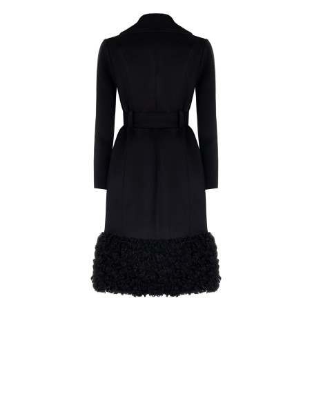 Manteau long en velours avec ceinture coordonnée et fourrure synthétique Rinascimento
