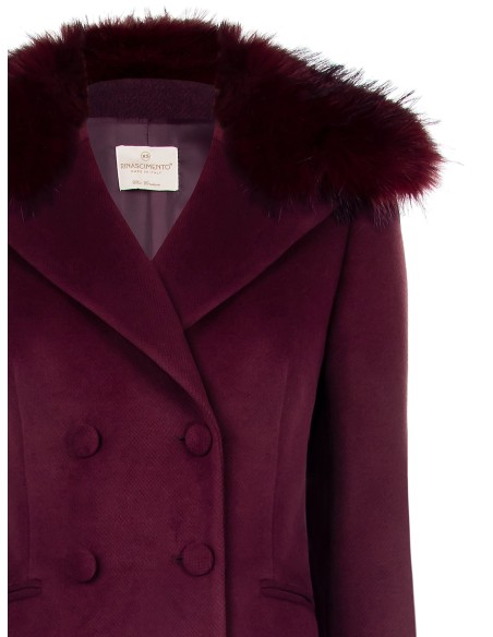 Rinascimento Manteau long plié à col en fourrure synthétique amovible