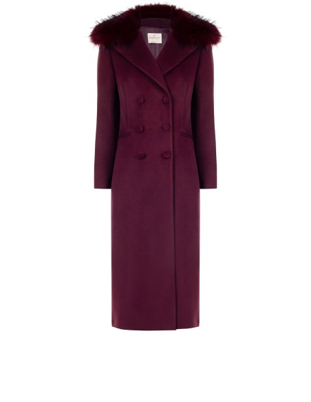 Rinascimento Manteau long plié à col en fourrure synthétique amovible