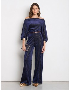Pantalon palazzo en velours avec finition pailletée et fermeture éclair latérale Rinascimento