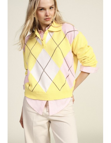Pull à losanges avec col montant et boutons Dixie