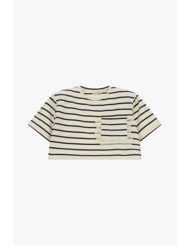 T-shirt court à rayures avec poche et bord effiloché Dixie