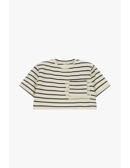 Gestreept cropped T-shirt met zak en gerafelde boord Dixie