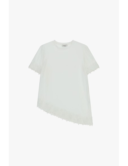 T-shirt à manches courtes avec bord asymétrique et dentelle Dixie
