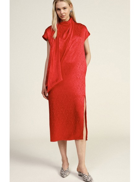 Robe midi à col drapé et motif géométrique Dixie