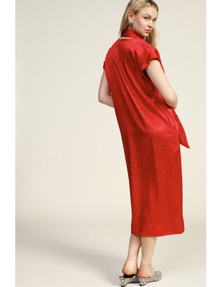 Midi-jurk met gedrapeerde hals en geometrisch patroon Dixie