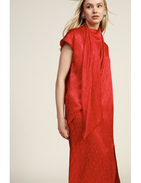 Robe midi à col drapé et motif géométrique Dixie