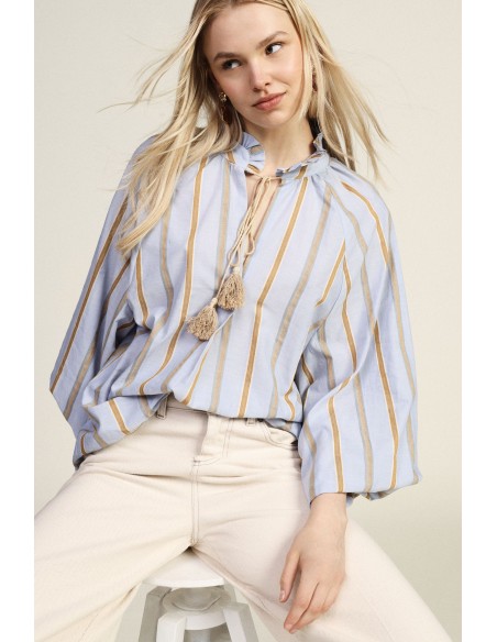 Blouse à rayures avec manches amples et lien Dixie