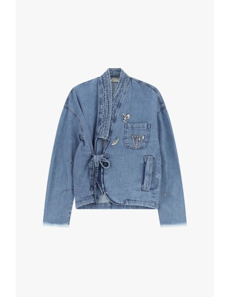 Veste en jean avec fermeture croisée et petite poche Dixie