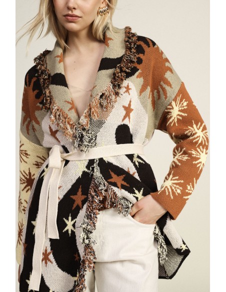 Cardigan fantaisie à étoiles avec ceinture et franges Dixie