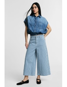 Gestreepte cropped jeans met wijde pijpen Please