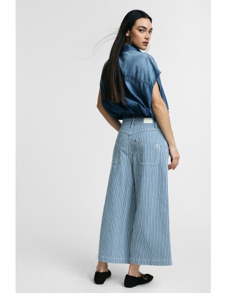 Gestreepte cropped jeans met wijde pijpen Please