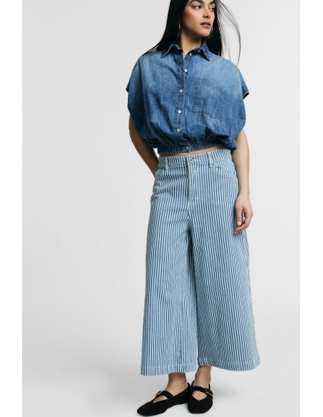 Gestreepte cropped jeans met wijde pijpen Please