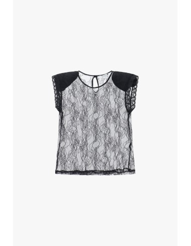 Top en dentelle transparente à manches courtes Please