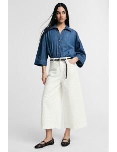 Pantalon palazzo cropped à motif en relief Please