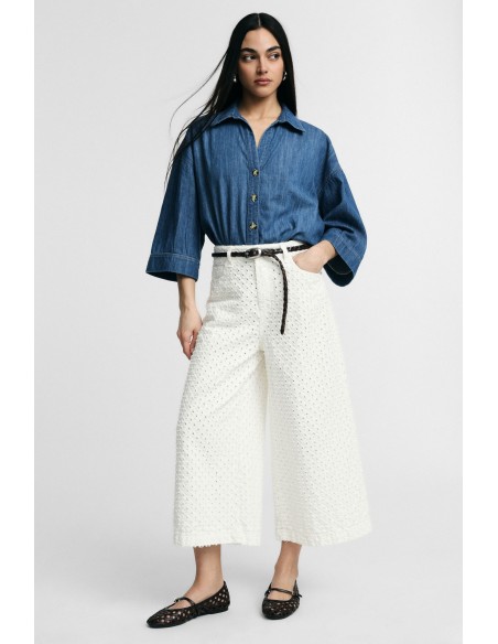 Pantalon palazzo cropped à motif en relief Please