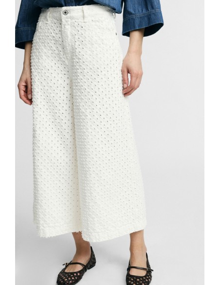 Cropped palazzo-broek met reliëfpatroon Please