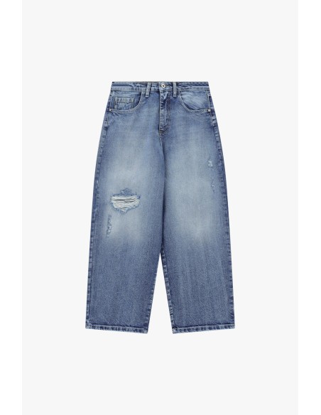 Jeans met wijde pijpen en distressed details Please