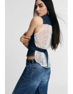 Gilet en jean sans manches avec bord contrasté Please