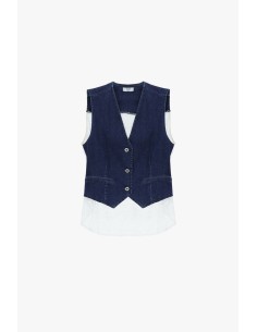 Gilet en jean sans manches avec bord contrasté Please 2