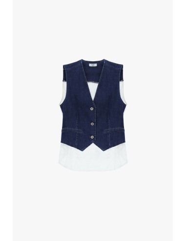 Mouwloos denim gilet met contrasterende rand aub