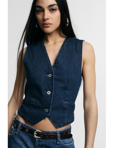 Gilet en jean sans manches avec bord contrasté Please
