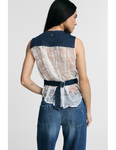 Gilet en jean sans manches avec bord contrasté Please