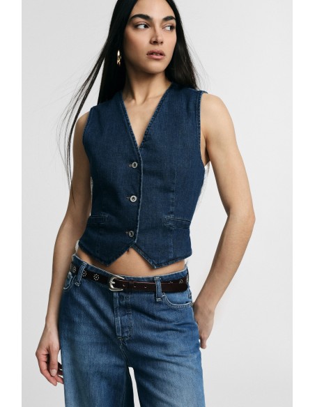 Gilet en jean sans manches avec bord contrasté Please